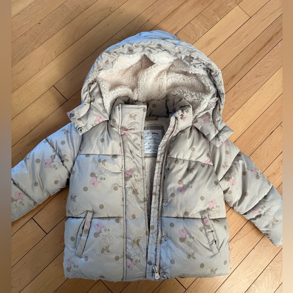 GAP Kids Minnie Mouse Beige Puffer Jacket with Hood